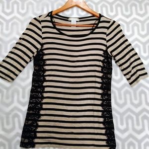 Design History Half Length Stripped Lace Shirt